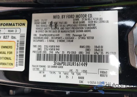 2018 Ford Fusion Hybrid Se from USA, damaged, VIN 3FA6P0LUXJR161449